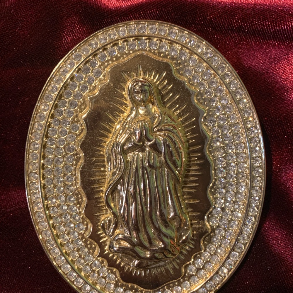 Gold and Rhinestones Religious Belt Buckle with Faux Crystals